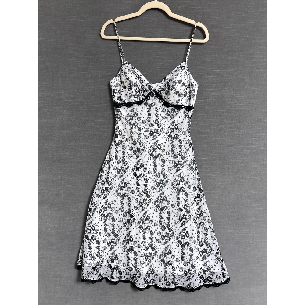 WHBM Slip Dress 4 Black White Floral Chiffon Lace Babydoll Fairy y2k Coquette